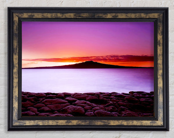 First Light Over The Ocean Rocks Framed Print
