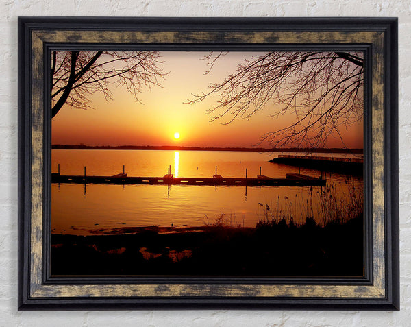 Tranquil Lake Sunrise Framed Print