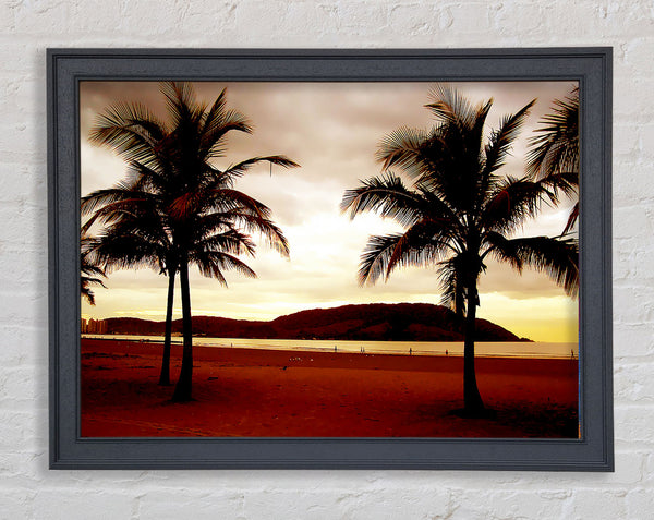 Beach Palmtree Mountain View Framed Print