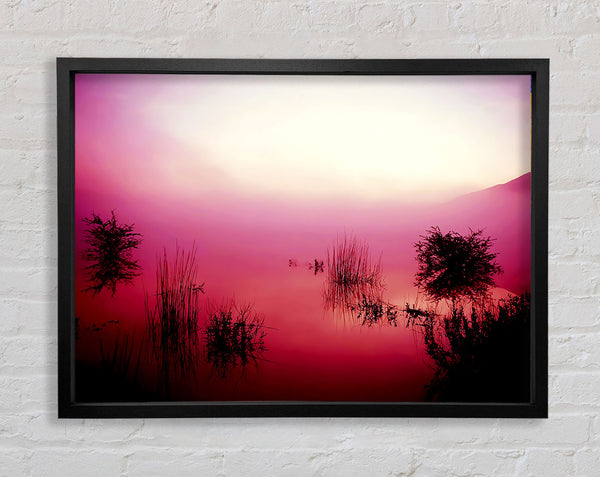Pink Misty Lake Framed Print