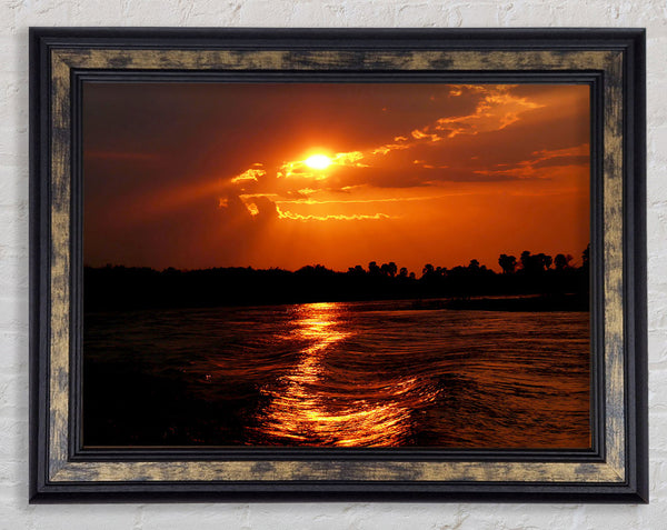 Orange Waves Lapping Framed Print