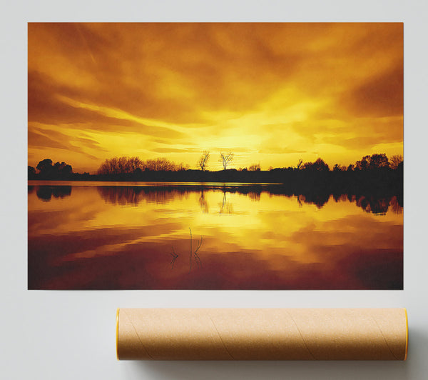 Stunning Lake At Sunset Golden Print