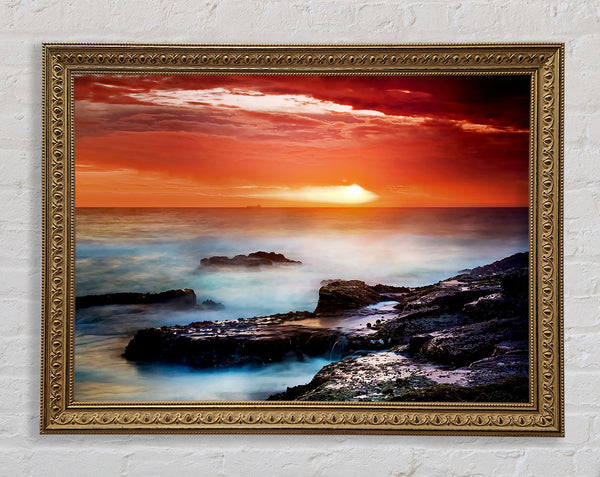 Misty Ocean Sunset Framed Print