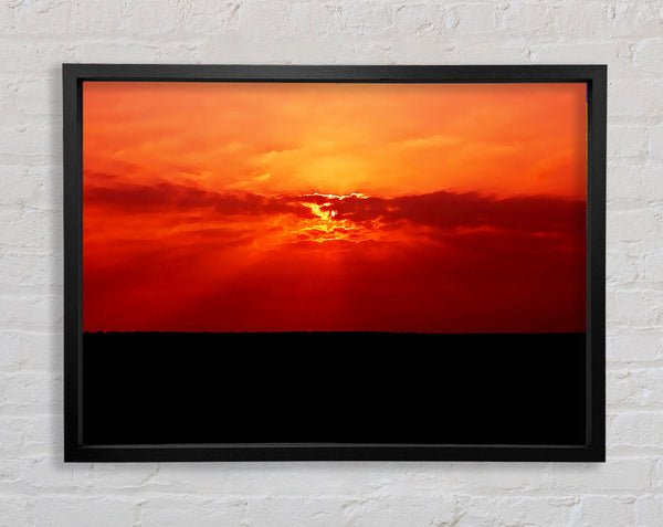 Red Sunbeams Over The Black Ocean Framed Print