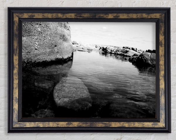 Ocean Rock Bay B n W Framed Print