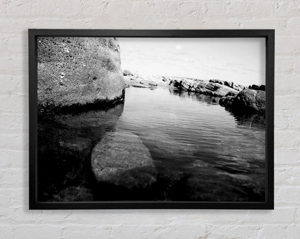 Ocean Rock Bay B n W Framed Print