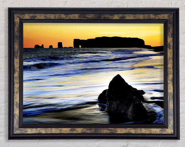 Distant Monument Ocean Sunset Framed Print