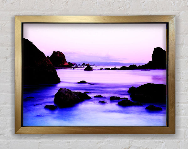 Lilac Blue Ocean Rocks Framed Print