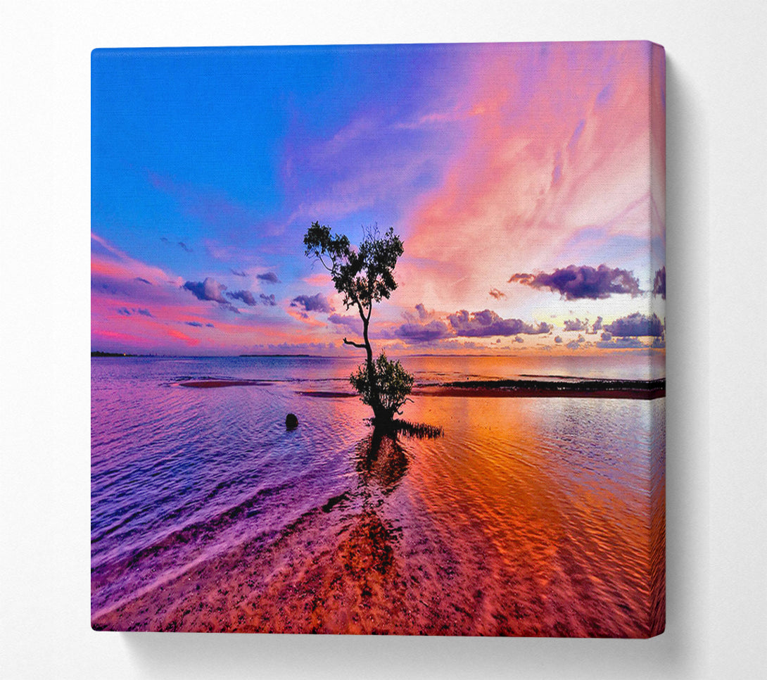  A Canvas Print of Ocean Tree Dusk Canvas Art