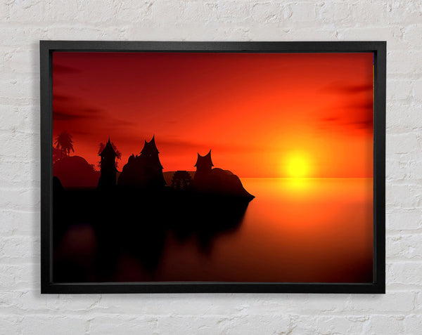Sunset Village By The Sea Framed Print