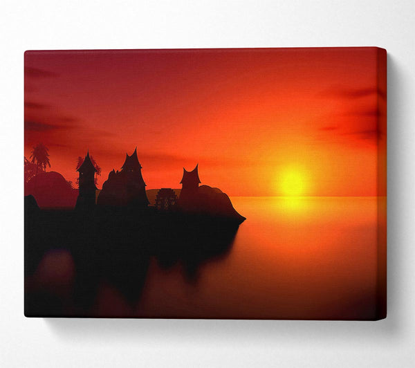  A Canvas Print of Sunset Village By The Sea Canvas Print