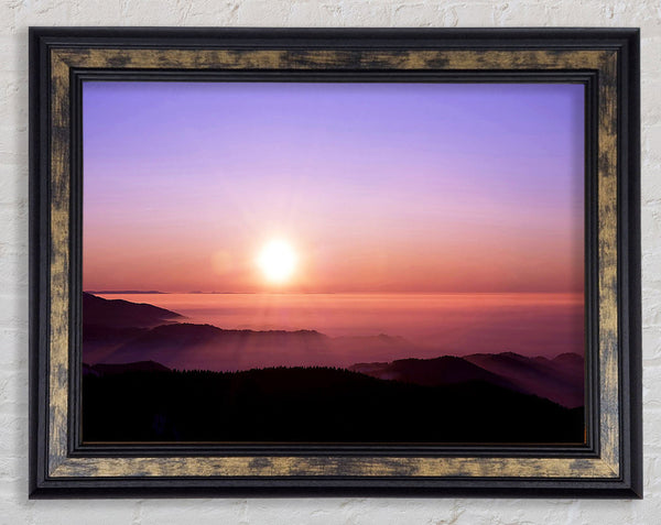 Mountain Fog At Sunset Framed Print