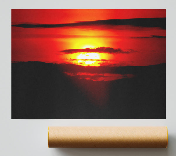 Red Sunset Clouds Poster