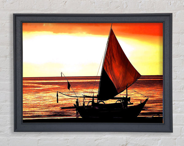 Beautiful Sail Boat At Sunset Framed Print