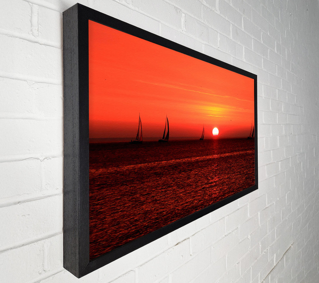  A Canvas Print of Sunset Boats In The Ocean Canvas Print