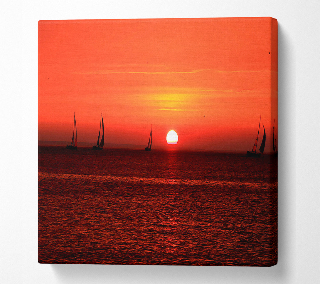  A Canvas Print of Sunset Boats In The Ocean Canvas Print