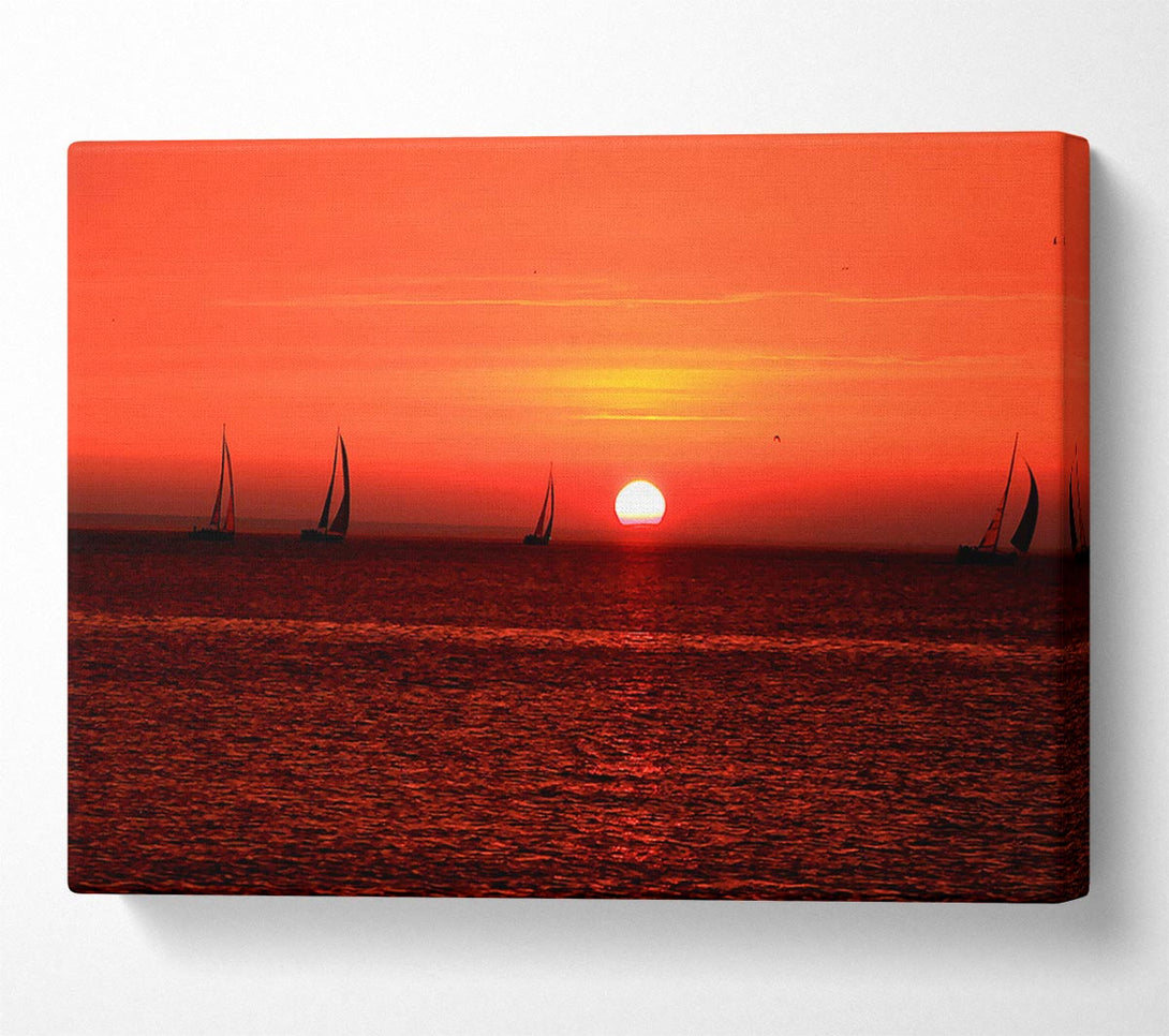  A Canvas Print of Sunset Boats In The Ocean Canvas Print