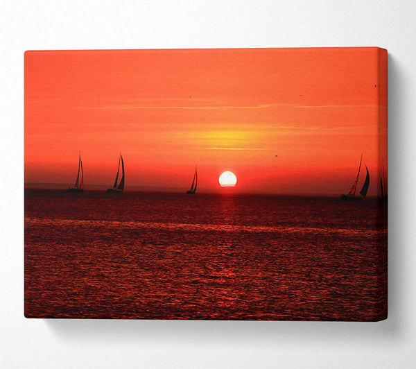  A Canvas Print of Sunset Boats In The Ocean Canvas Print