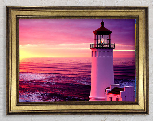 Lighthouse Pink Sunset Framed Print