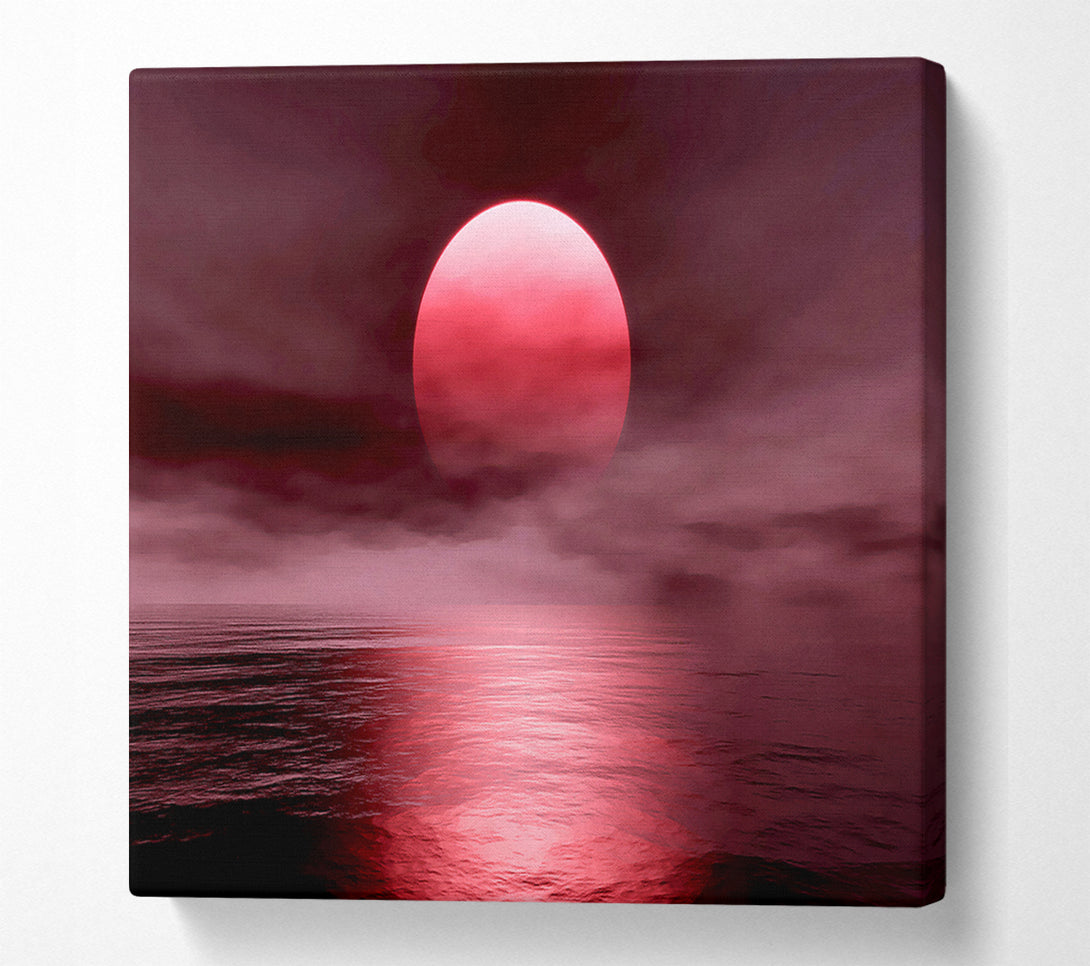  A Canvas Print of The Huge Red Sun Over The Grey Ocean Canvas Art