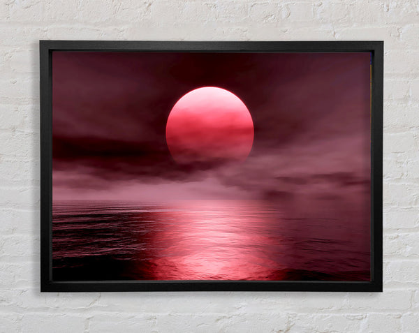 The Huge Red Sun Over The Grey Ocean Framed Print