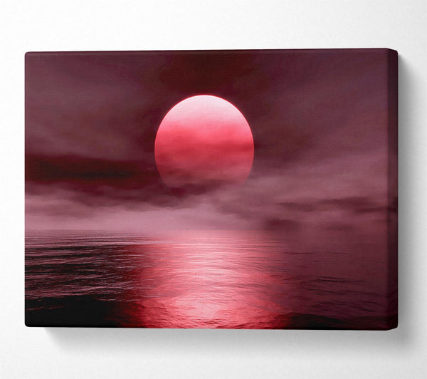  A Canvas Print of The Huge Red Sun Over The Grey Ocean Canvas Art