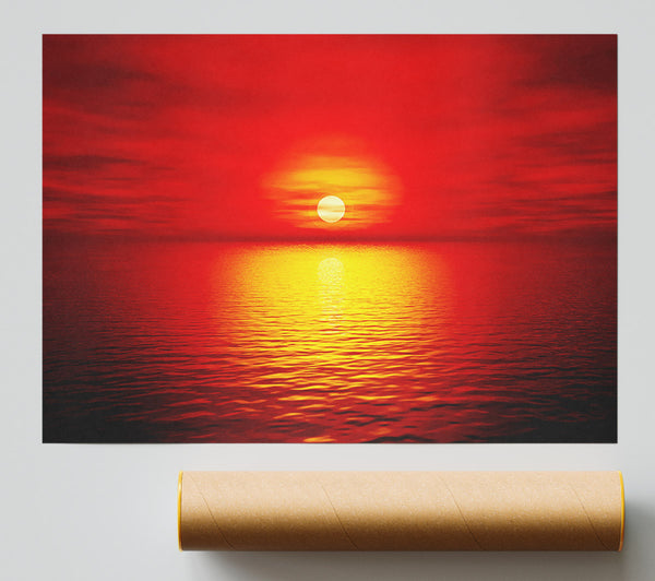 Red Skies Over The Golden Ocean Poster