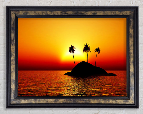 Palmtree Island At Sunset Framed Print
