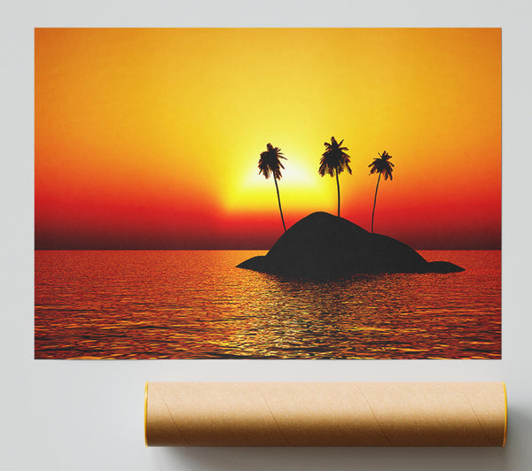 Palmtree Island At Sunset Giclee Print