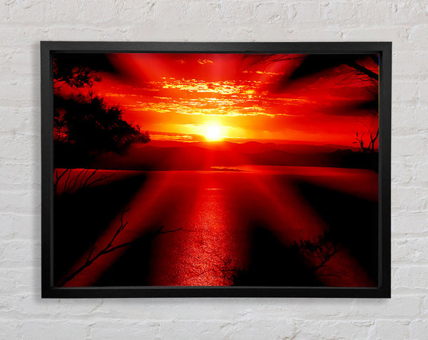 Red Sun Rays Framed Print