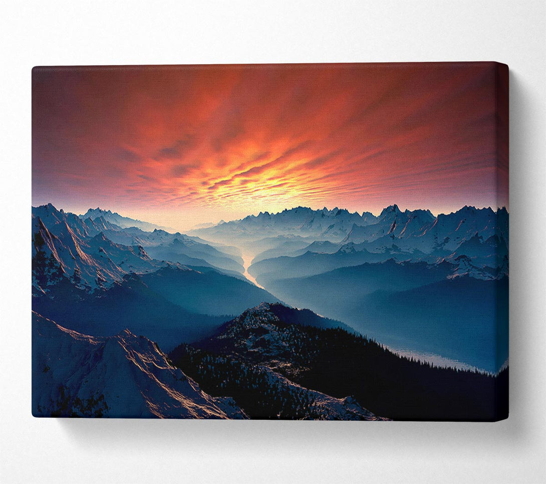  A Canvas Print of Stunning Snow Peaked Mountains At First Light Canvas Art