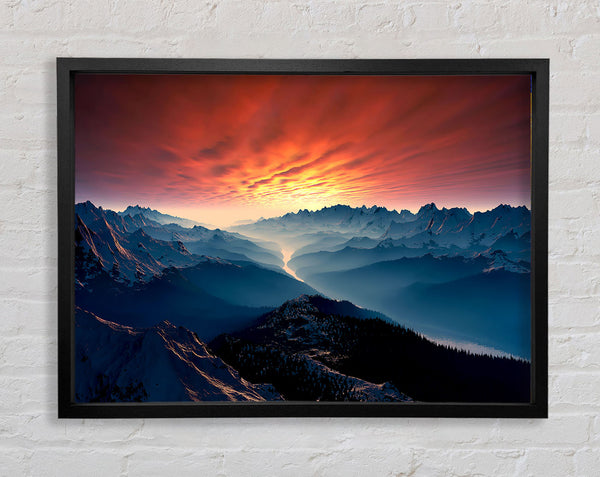 Stunning Snow Peaked Mountains At First Light Framed Print