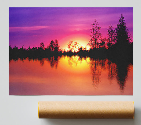 As The Sun Sets Over The Lake Print