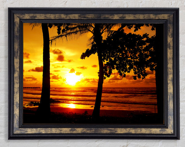 Sun Reflections Over The Beach Framed Print