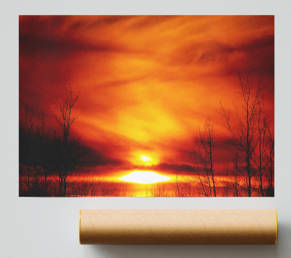 Orange Sunblaze Through The Misty Sky Poster