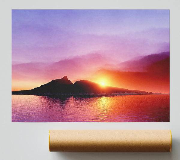 As The Sun Peeps Over The Mountain Ocean Print