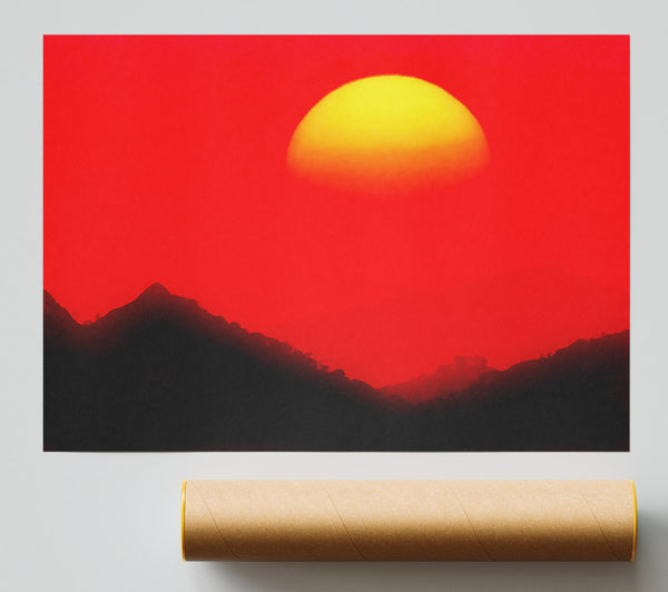 Huge Sun Over The Mountain Tops Red Print