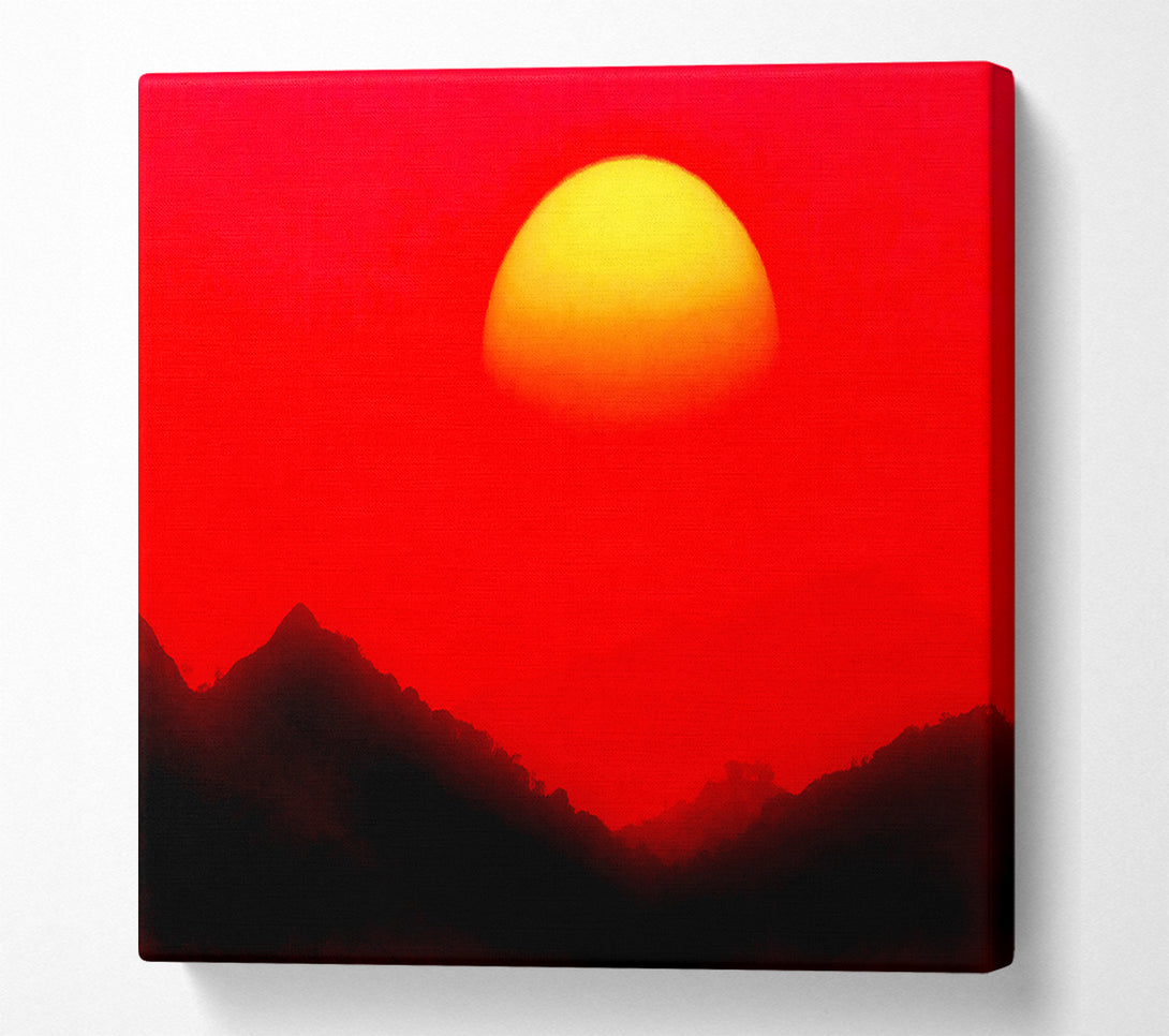  A Canvas Print of Huge Sun Over The Mountain Tops Red Canvas Art