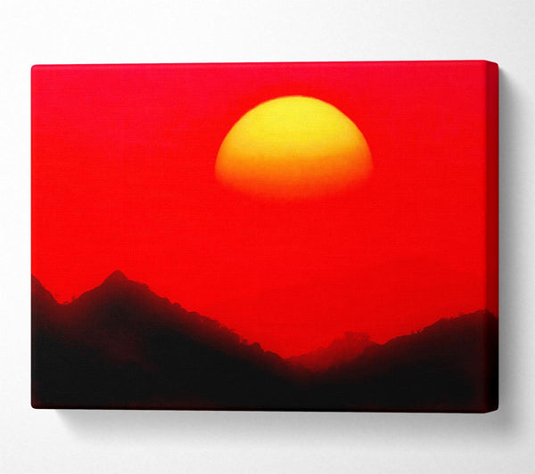  A Canvas Print of Huge Sun Over The Mountain Tops Red Canvas Art