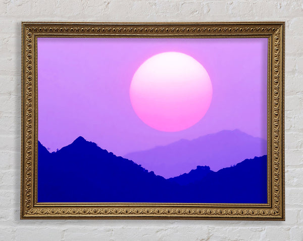 Huge Sun Over The Mountain Tops Purple Framed Print
