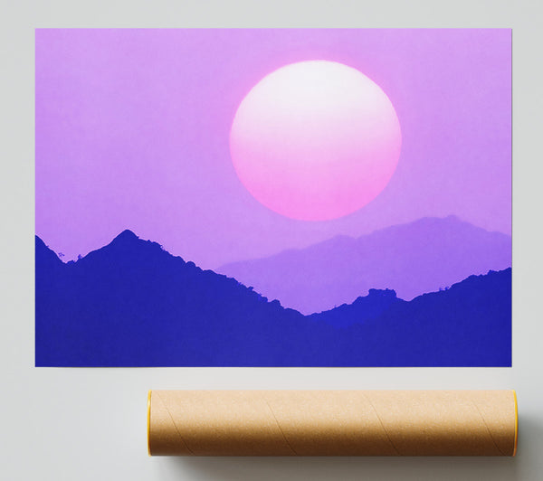 Huge Sun Over The Mountain Tops Purple Print