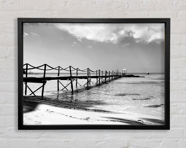 White Sand Pier B n W Framed Print