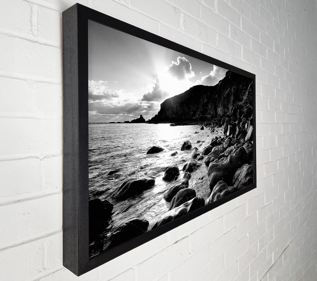  A Canvas Print of Cornwall Waters B n W Canvas Wall Art