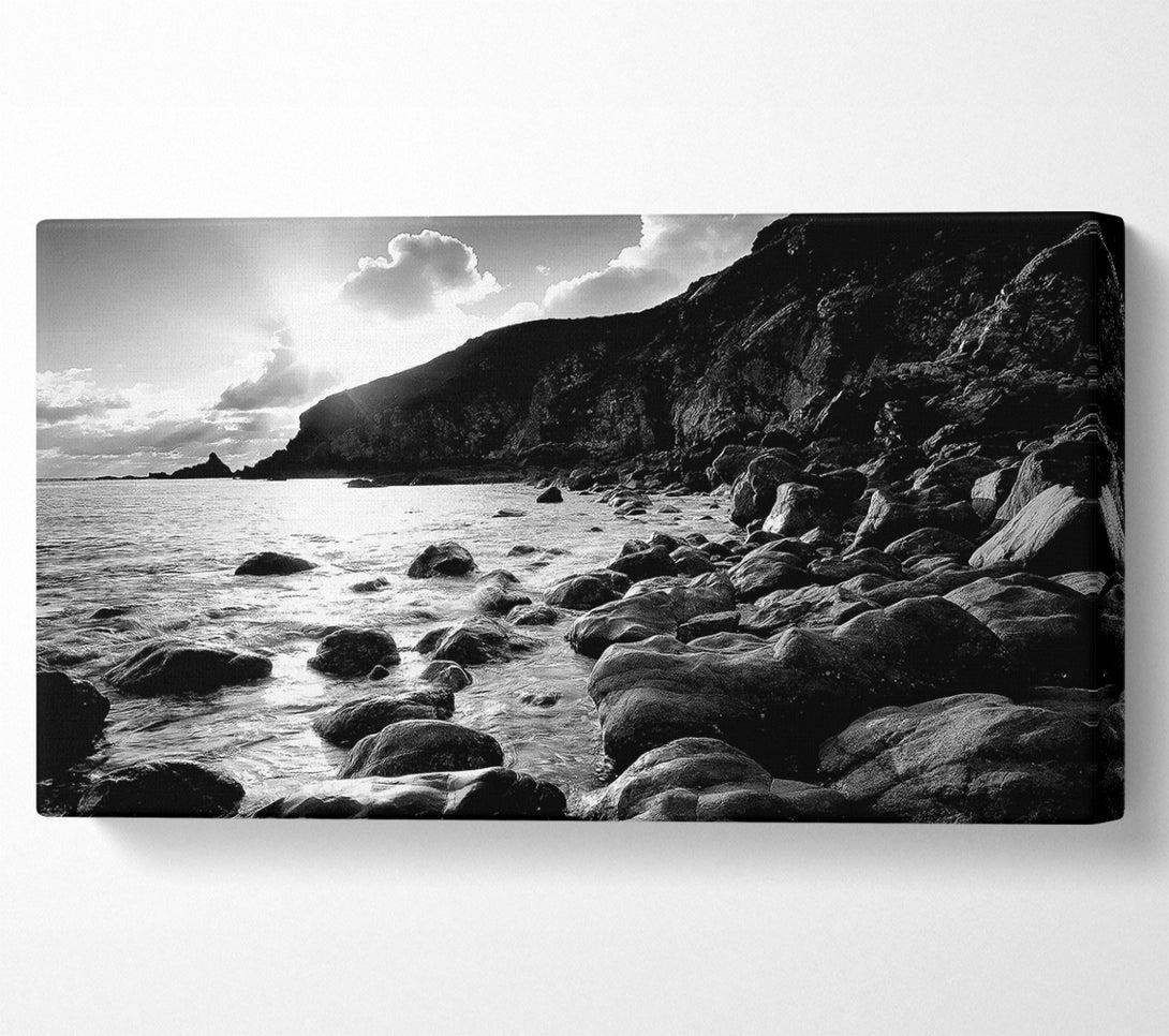  A Canvas Print of Cornwall Waters B n W Canvas Wall Art