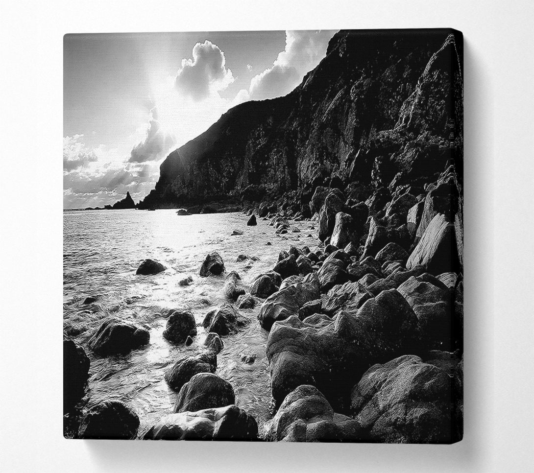  A Canvas Print of Cornwall Waters B n W Canvas Wall Art