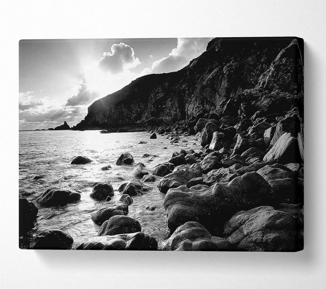  A Canvas Print of Cornwall Waters B n W Canvas Wall Art