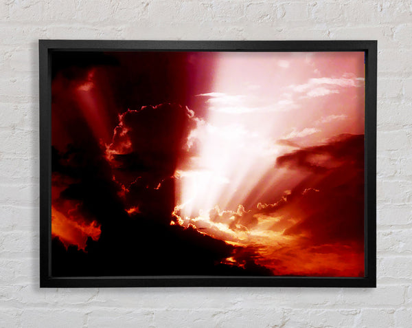 Sun Through The Clouds Red Framed Print