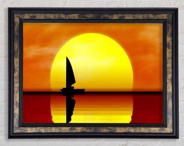Boat Sailing In The Sunset Framed Print