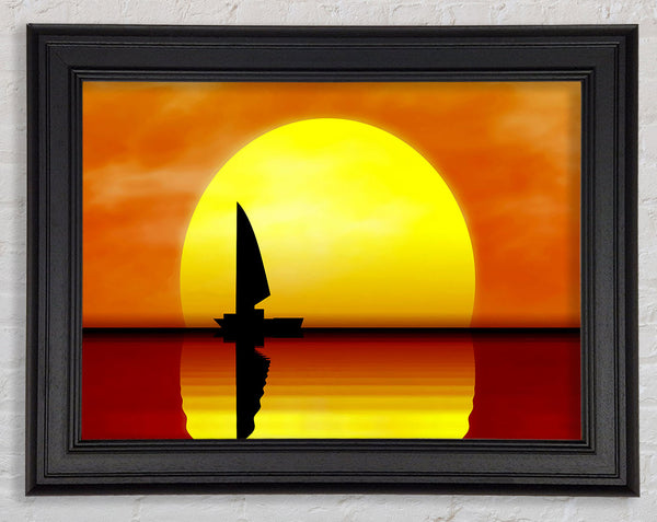 Boat Sailing In The Sunset Framed Print