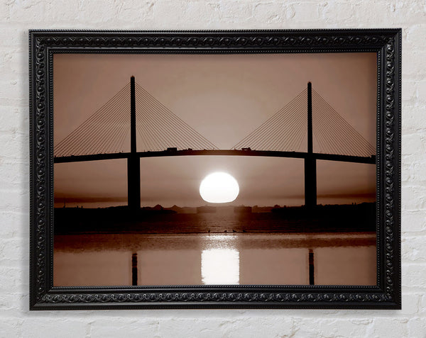 Distant Bridge Sundown Chocolate Framed Print